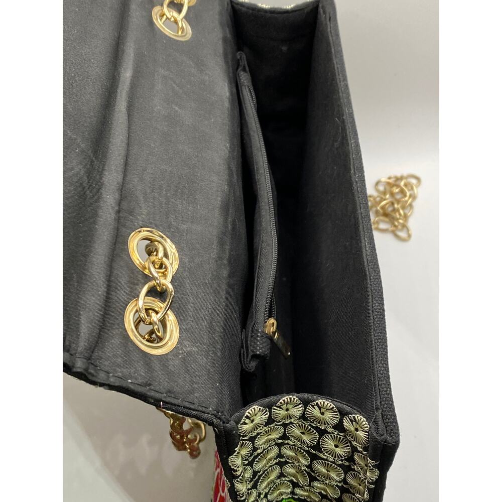 UNBRANDED Women's Black-Multi Dahlia Embroidered Flap Chain-Strap Bag - Picture 10 of 11